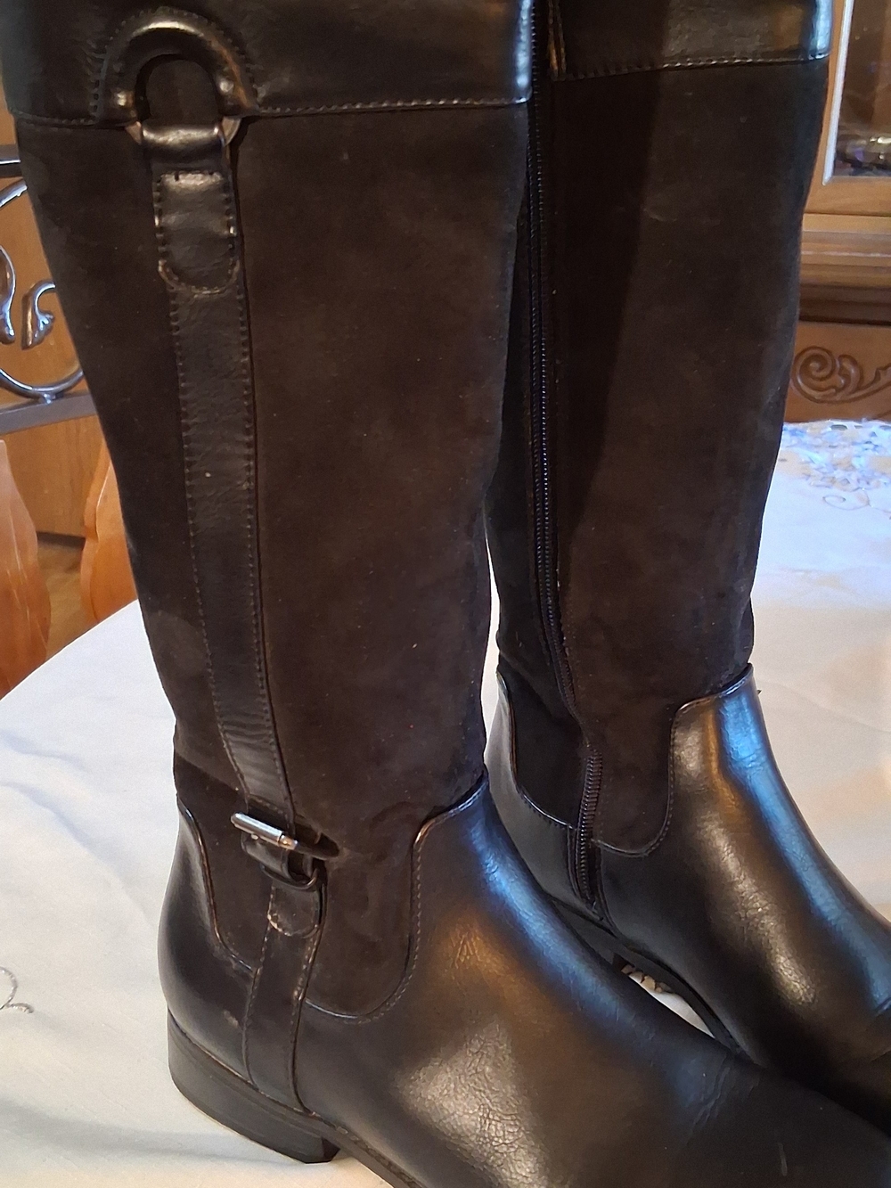Bass Black Leather & Suede Knee-High Riding Boots 8.5 260963